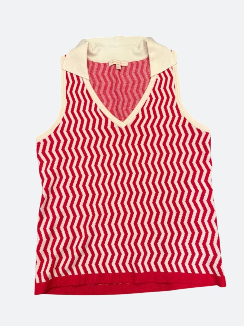 Skies Are Blue Red & Cream Zigzag Knit Sleeveless Top